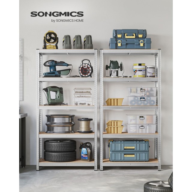SONGMICS  Σετ 2 τμχ Βαρέως Τύπου Ραφιέρα 5 Επιπέδων από Ατσάλι Ασημί, 40 x 90 x 180 εκ., GLR040E02 