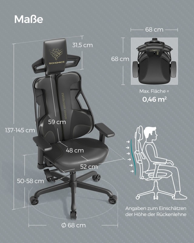 Καρέκλα Gaming SONGMICS EVOGAMER, Μαύρη 