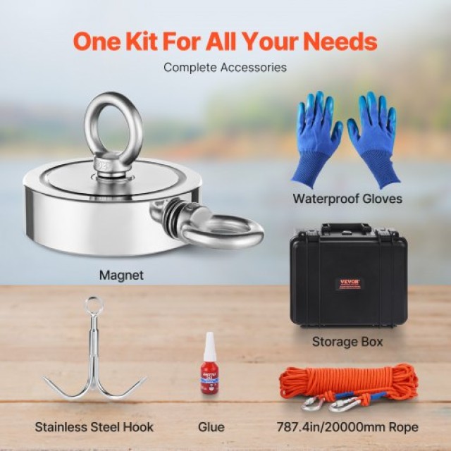 VEVOR Σετ Ισχυρού Μαγνήτη Ψαρέματος 1400 Λιβρών Διπλής Όψης με Σχοι...