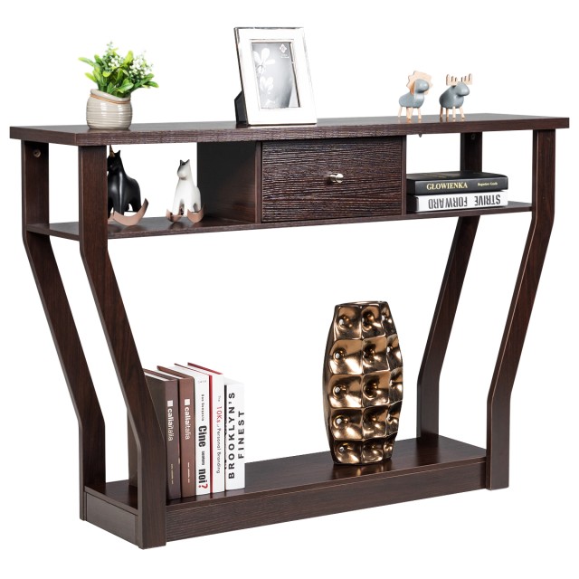 Costway Κονσόλα Τραπέζι με Συρτάρι και Ράφι 120 x 30 x 81 cm Καφέ H...