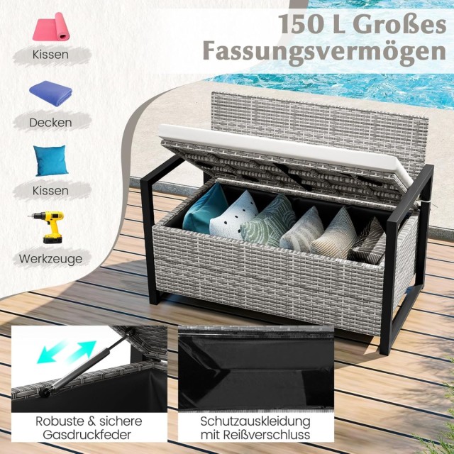 Costway Ανθεκτικός Rattan Kήπος με Κάθισμα και Αποθηκευτικό Χώρο HW...