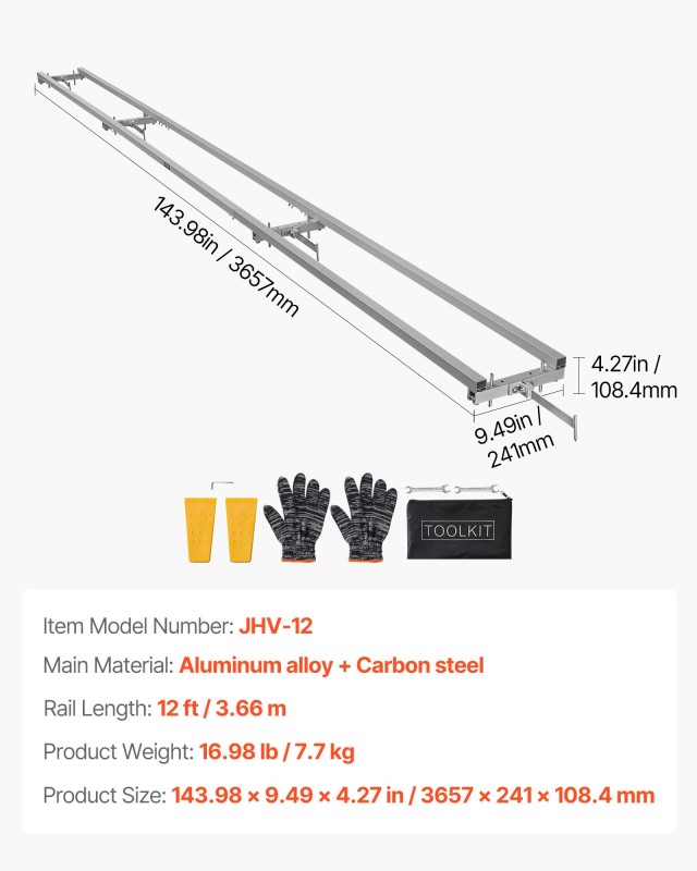 VEVOR Ρυθμιζόμενος Οδηγός Σιδηροτροχιάς Αλυσοπρίονου 3.66 m με 4 Δι...