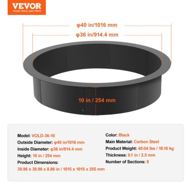VEVOR Δακτύλιος Πυράς 40 Εξωτερικός Χάλυβας DIY Τζάκι Κατασκήνωσης  YXHH25MM36IN5PAQ0V0