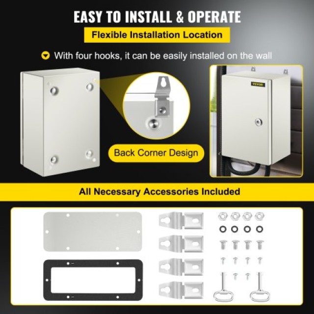 VEVOR  Ατσάλινο Κουτί NEMA 4X 12x8x6, IP66 Αδιάβροχο & Ανθεκτικό στη Σκόνη, με Πλάκα Στήριξης DQXJSTCFS30X20X15V0