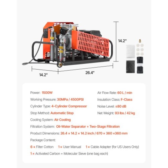 VEVOR Τετρακύλινδρος Συμπιεστής Αέρα 4500PSI/30Mpa για Καταδυτικές ...
