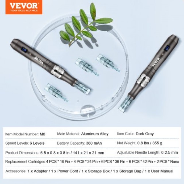 VEVOR  Ηλεκτρικό Στυλό Μικροβελονισμού 6 Ταχυτήτων με 22 Βελόνες NMWZKZKZKZKZKTJH3V2