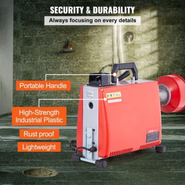 VEVOR Μηχανή Καθαρισμού Αποχέτευσης 20m x 16mm 250W Χειροκίνητο Τροφοδοτικό  XSGDSTJ250W540ZG9V2