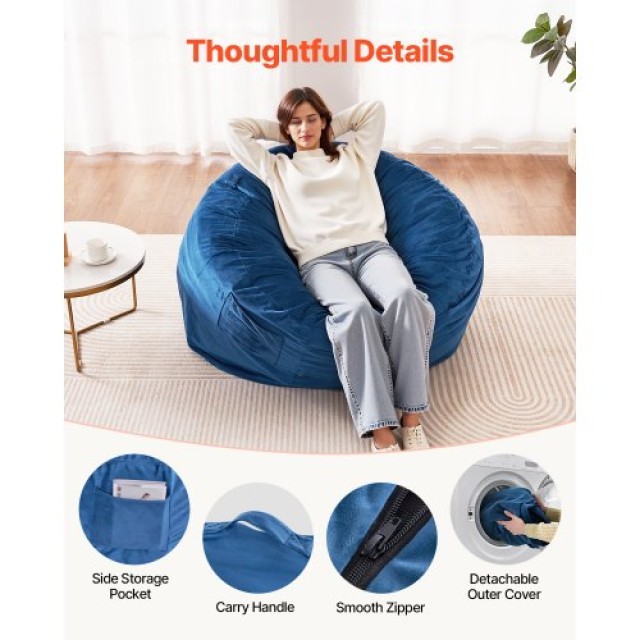 VEVOR Στρογγυλή Πολυθρόνα Bean Bag με Αφαιρούμενο και Πλενόμενο Κάλυμμα για Ενήλικες Μπλε YXCRDDY4349IVTKLYV0
