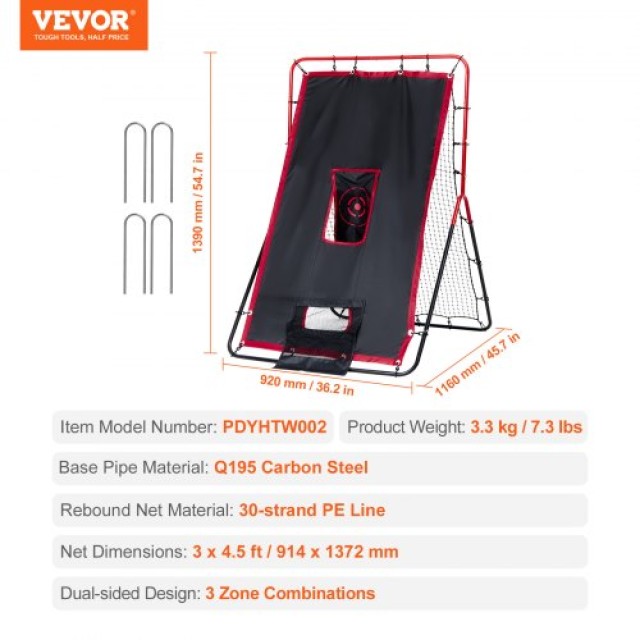 VEVOR Δίχτυ Ανάκρουσης Μπέιζμπολ & Σόφτμπολ 3x4.5 ft 2-σε-1 Switch ...