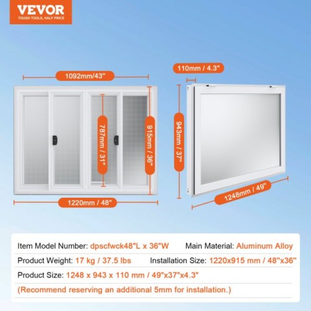 VEVOR  Παράθυρο Σερβιρίσματος 48x36 με Τέντα για Φορτηγό Φαγητού  SCFWCK4836YCMH67OV0