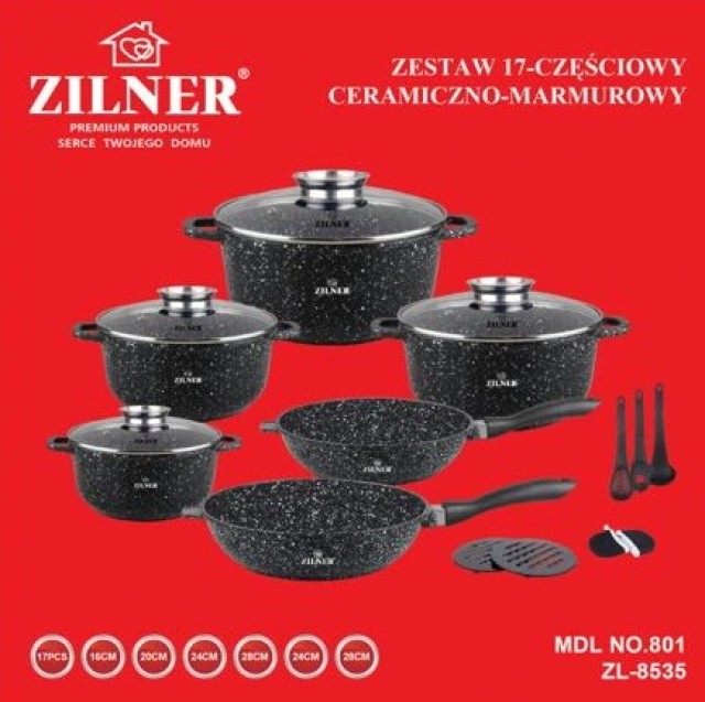 Σετ Μαγειρικά Σκεύη  17 τεμάχια Μαύρο ZL-8535 ZILNER