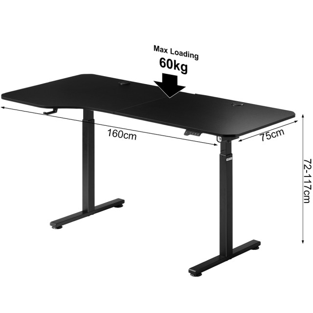 Shally Dogan  Ηλεκτρικό Ρυθμιζόμενο Γραφείο Ύψους 160x75x72-117cm Μαύρο με Κονσόλα Ελέγχου 02840733