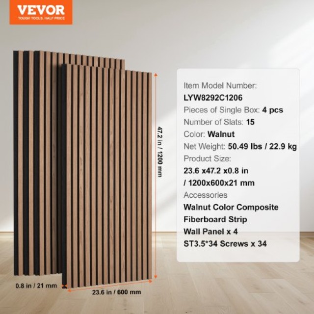 VEVOR  Ξύλινα Ακουστικά Πάνελ 60x120 εκ. Καρυδιάς  FHXWBTQBHTMLN2P64V0