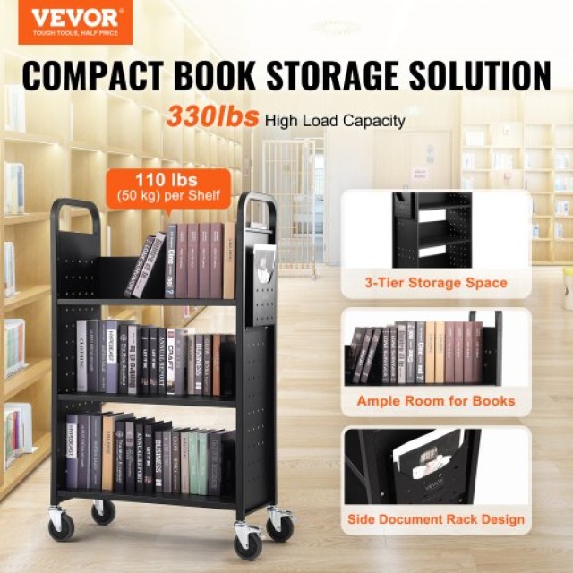 Καρότσι Βιβλίων VEVOR 150kg  790 x 385 x 1250 mm, Μαύρο  LXTSGTCHS3...