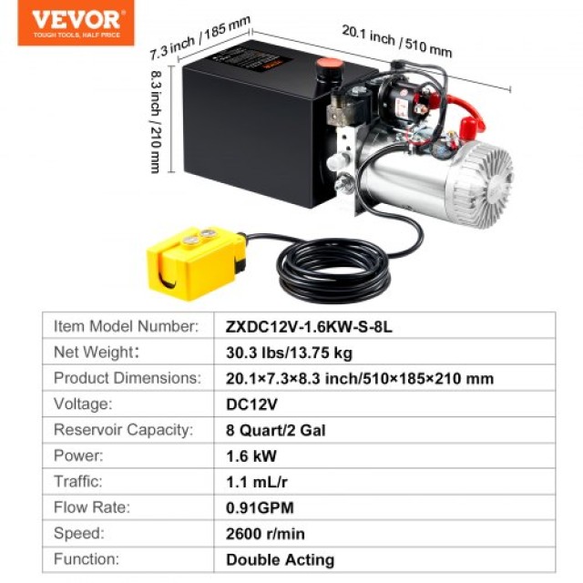 VEVOR Υδραυλική Αντλία 8Qt Διπλής Ενέργειας 12V  YXYYB12VZLDJK4FRMV0