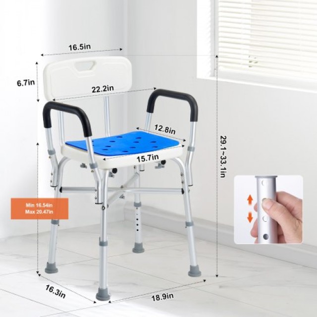 VEVOR Καρέκλα Ντους 400lbs με Μπράτσα και Πλάτη, Ρυθμιζόμενο Ύψος γ...