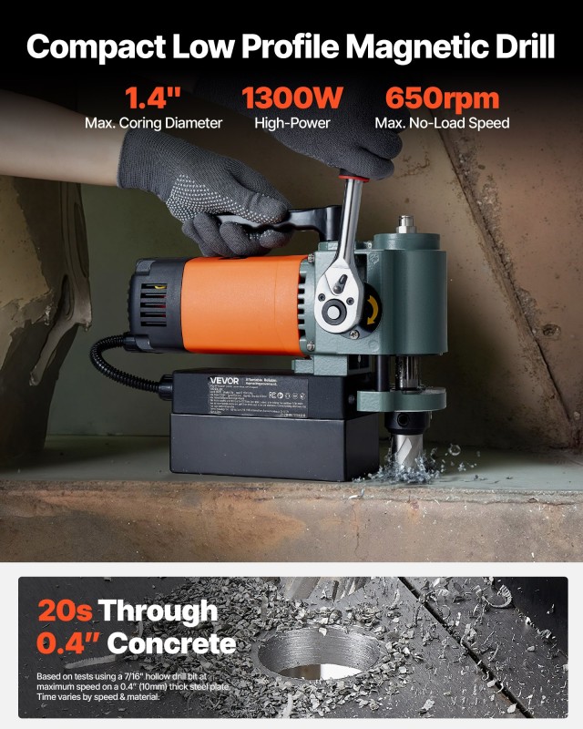 VEVOR Μαγνητικό Δράπανο Χαμηλού Προφίλ 1300W 35mm Διατρ. Διάμετρος ...