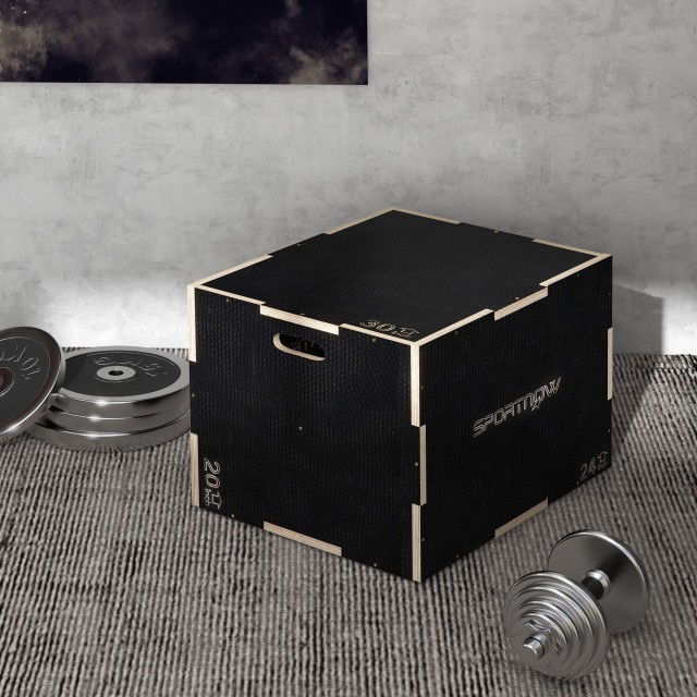 SPORTNOW Plyometric Jump Box σε 3 ύψη σε αντιολισθητικό ξύλο, 76-61-51cm, μαύρο A93-055V02BK
