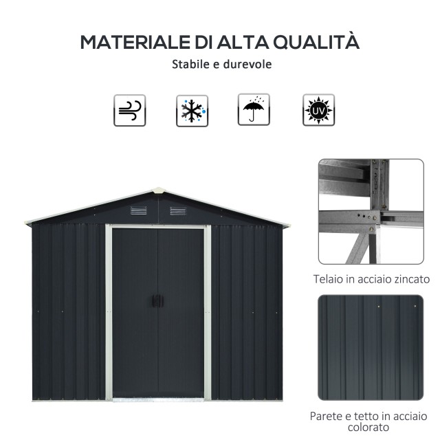 Outsunny Garden Shed Εργαλειοθήκη σε Ατσάλι, Υπόστεγο Κήπου από Ατσάλι με Συρόμενες Πόρτες, 236x174x190cm, Γκρι 845-429GY