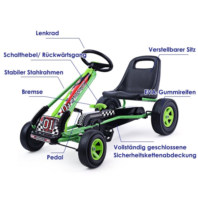 Costway Παιδικό Ποδήλατο Go-Kart με Ρυθμιζόμενο Κάθισμα και Χειρόφρενο TY283250GN