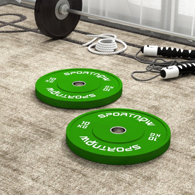 SPORTNOW  Σετ 2 Δίσκοι Βάρους 10kg από Καουτσούκ με Τρύπα 2/5 cm για Μπάρες και Μονόζυγα, Πράσινο  A91-376V00GN