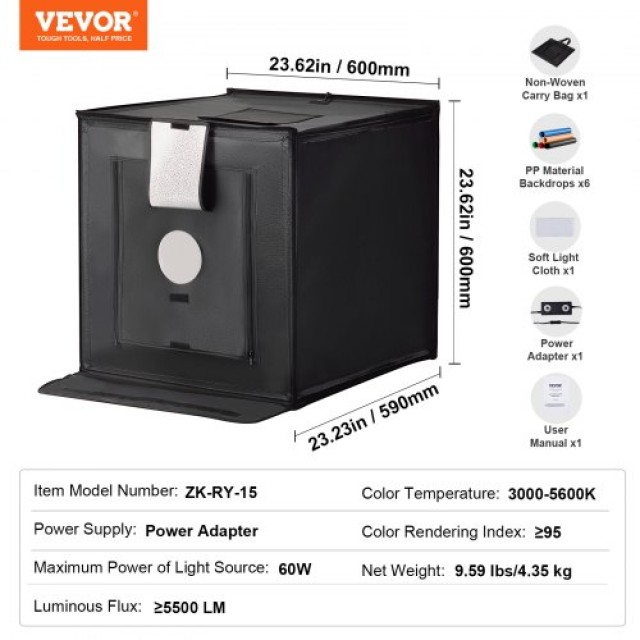 VEVOR Φωτογραφικό Κουτί 24x24 με Ρυθμιζόμενη Θερμοκρασία Χρώματος  SYDXNJBH24IN272CMV2
