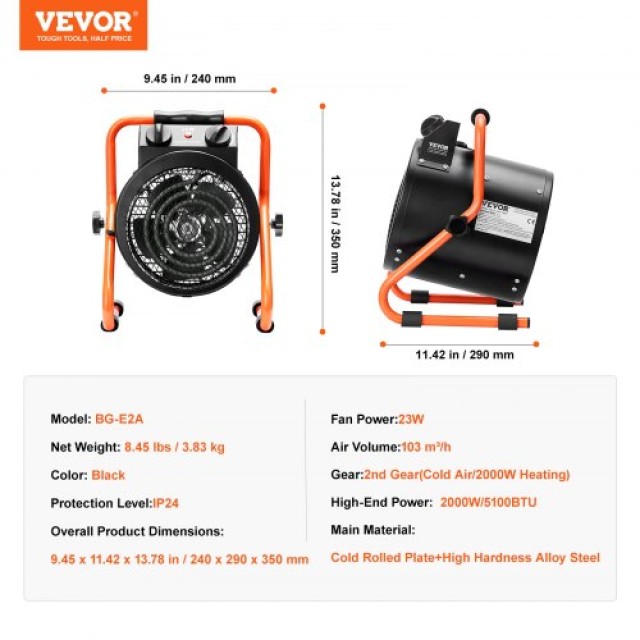 Θερμαντήρας Θερμοκηπίου VEVOR 2000W με Προστασία Υπερθέρμανσης Αδιάβροχος  WSJRQDRGWDLWH047RV2