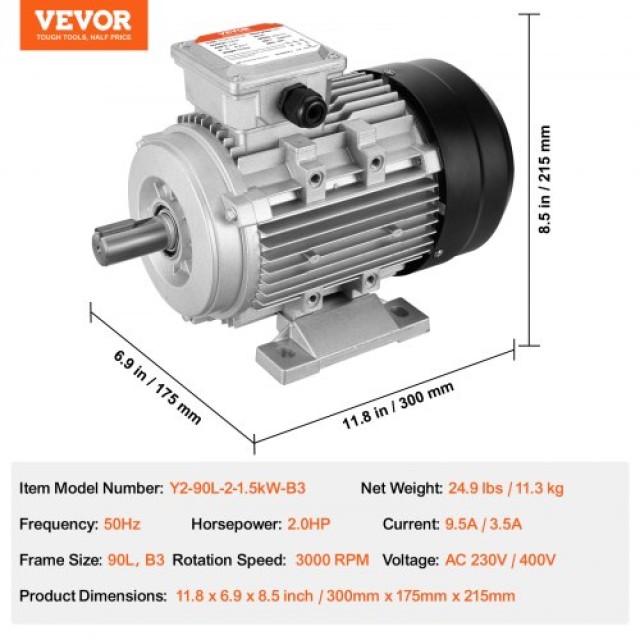 Ηλεκτροκινητήρας VEVOR 1.5KW 3000RPM 3-Φάσεων  TYJLIECDJ345A1H28V8
