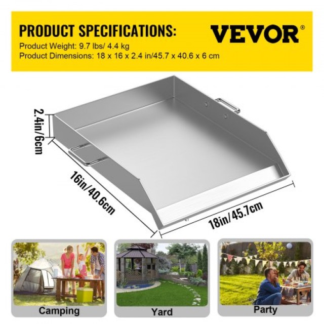 Πλάκα Ψησίματος VEVOR 16x18 Ανοξείδωτη για Τριπλή Εστία Εξωτερικού Χώρου  SKJPDJG16X18YC001V0