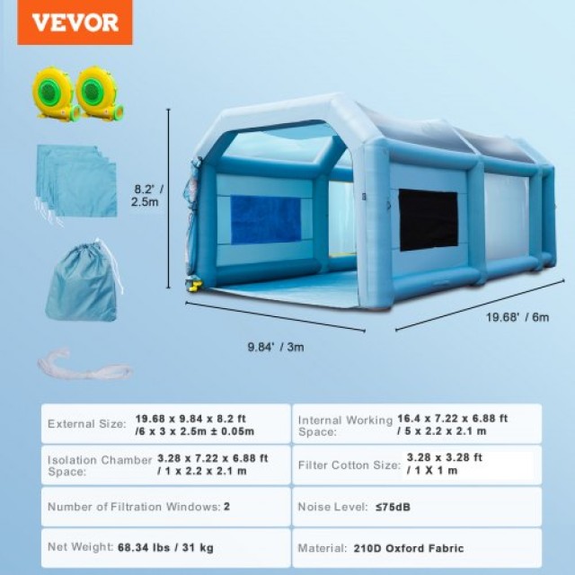 Φουσκωτή Καμπίνα Βαφής VEVOR 20x10x8ft με Φίλτρα & 2 Φυσητήρες  CQSPQFLSS2010Y97FV2