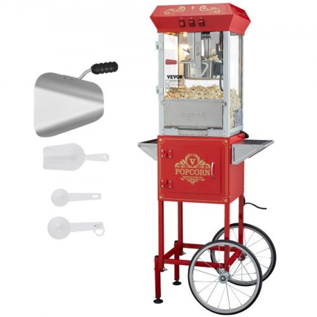 VEVOR  Μηχανή Ποπκόρν με Καρότσι 850W 8 Oz 48 Κούπες Κόκκινη CSBMHJ8OZ850W171EV2