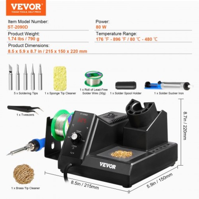 VEVOR  Σταθμός Κολλητηριού 80W LCD & 5 Μύτες  LTZDYX80WWHJ2MY2IV2