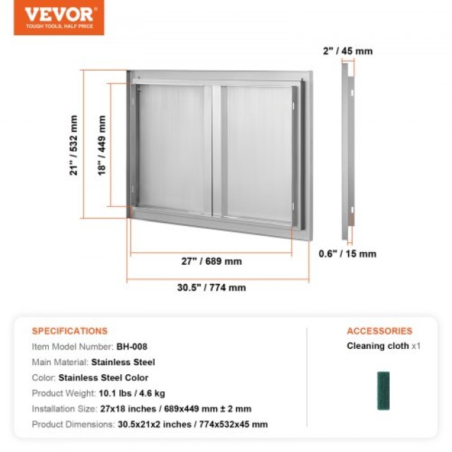 Πόρτα BBQ VEVOR 774x532 mm, Ανοξείδωτη Διπλή Πόρτα Κουζίνας Εξωτερικού Χώρου  SMABSCJMYS30BVNBSV0