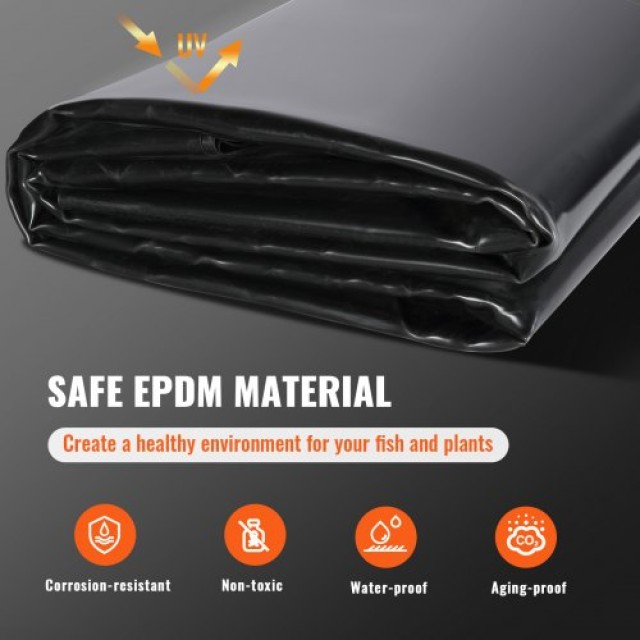 VEVOR Επένδυση Λιμνούλας 10x15 ft, 45 Mil, EPDM, Μαύρη  CTFSMHSEPDM10UJBQV0