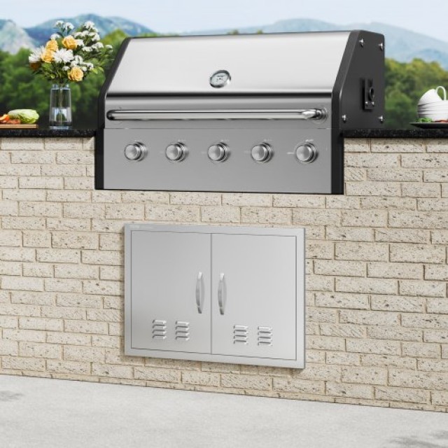 Πόρτα BBQ VEVOR 762x533mm Ανοξείδωτη Διπλή με Χερούλια & Αεραγωγούς  SMMBSCJMYS30NPMWOV0