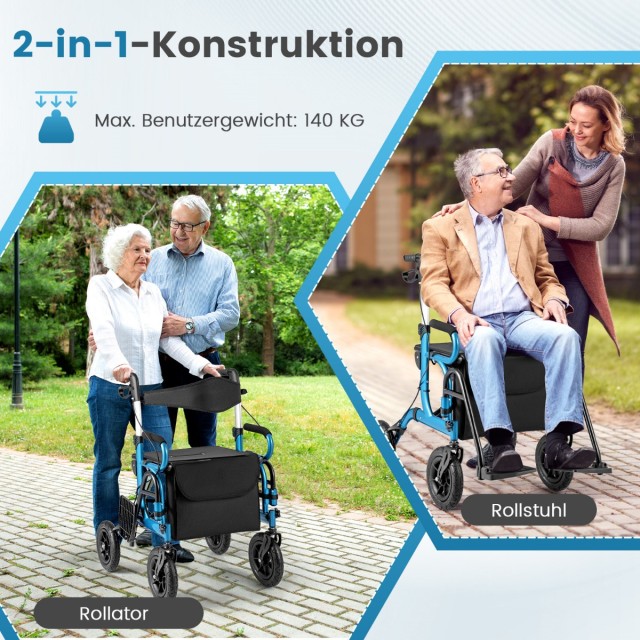 Costway Πτυσσόμενος Ελαφρύς Rollator με Φουσκωτούς Τροχούς και Κάθι...