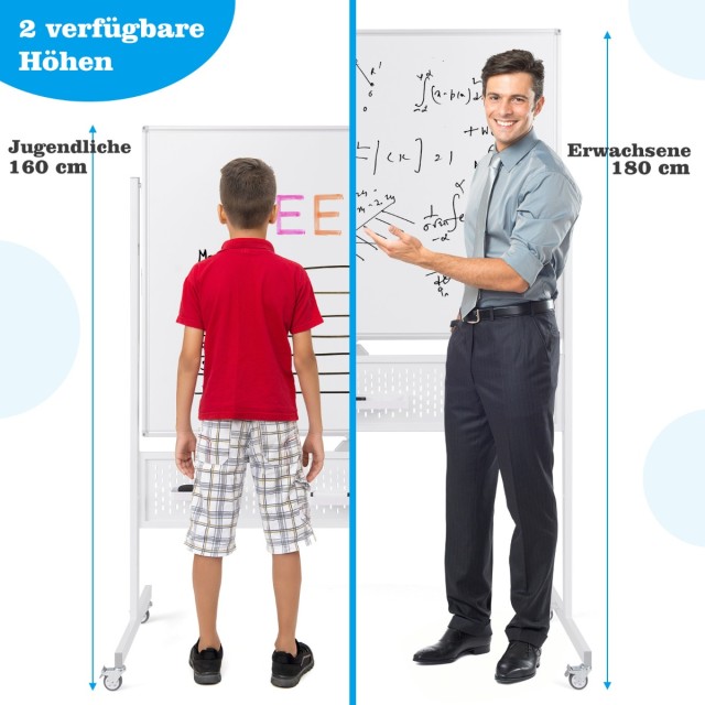 Costway Διπλής Όψης Κινητός Πίνακας 120x90 cm με Ρόδες & Βάση CB10728WH