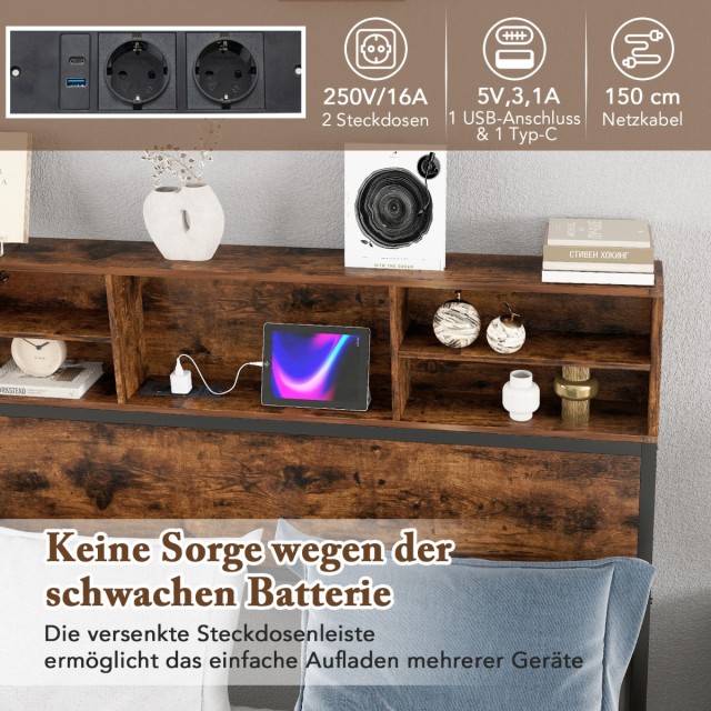 Costway Μεταλλικό Βιομηχανικό Κρεβάτι Πλατφόρμας με Ενσωματωμένη Πρ...