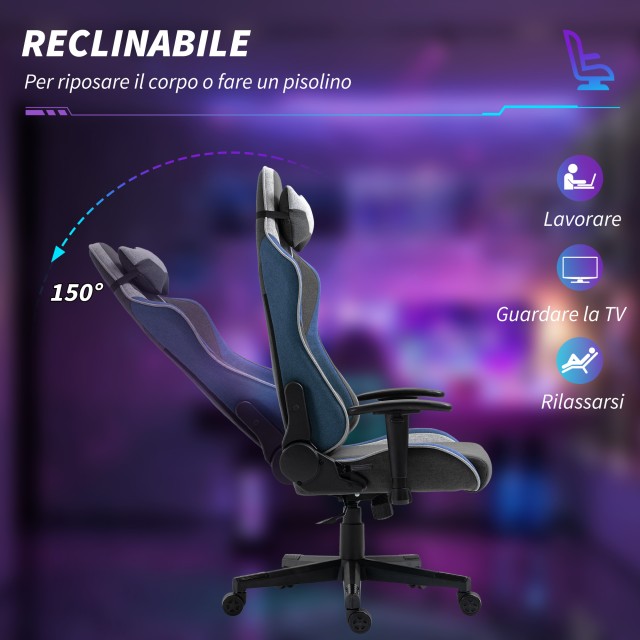 Vinsetto  Καρέκλα Gaming με ανάκλιση 150° και λειτουργία κουνήματος, από ύφασμα με υφή λινού, 66x53x128-138 εκ., Γκρι  921-566V00BU