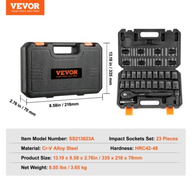 Σετ Καρυδάκια VEVOR 1/2 με Κασετίνα (23 Τεμάχια)  CJT12SAECRV231T38V0