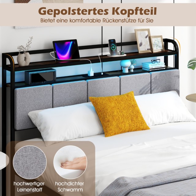 Costway Κρεβάτι με LED Ενσωματωμένο Φορτιστή και Αποθηκευτικό Χώρο ...
