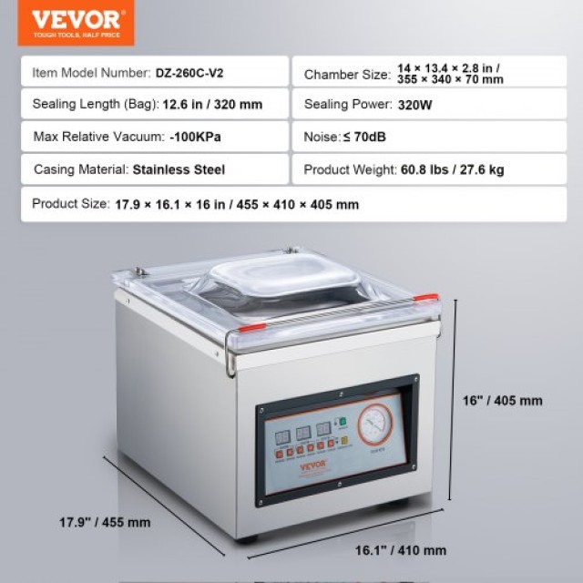VEVOR Θάλαμος Συσκευασίας Κενού, 320W, για Υγρά Τρόφιμα και Κρέατα, 12.6 Σφράγιση, Οικιακή και Επαγγελματική Χρήση  TSQSZKFKJTSYKZ1HEV2