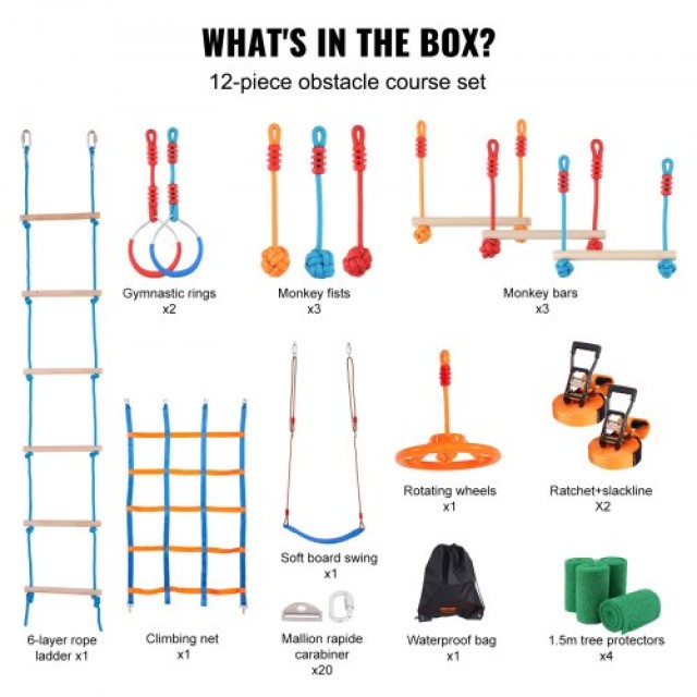 Πίστα Ninja Warrior 2x56 ft με 12 Εμπόδια για Παιδιά - VEVOR  RZX562YC11J0F2X1FV0