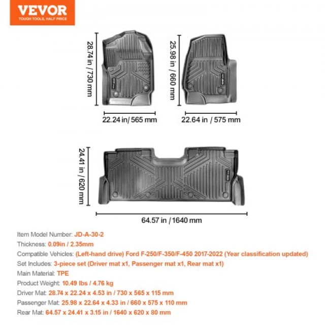 VEVOR  Σετ Πατάκια Αυτοκινήτου για Ford F-250/F-350/F-450 2017-2022...