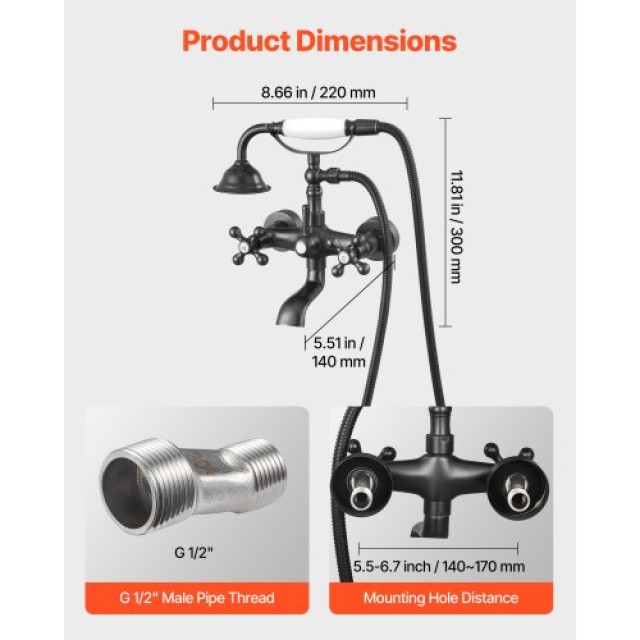 VEVOR Κλασική Μπαταρία Λουτρού Τοίχου με Χειροκίνητο Ντους - Λάδι Μ...
