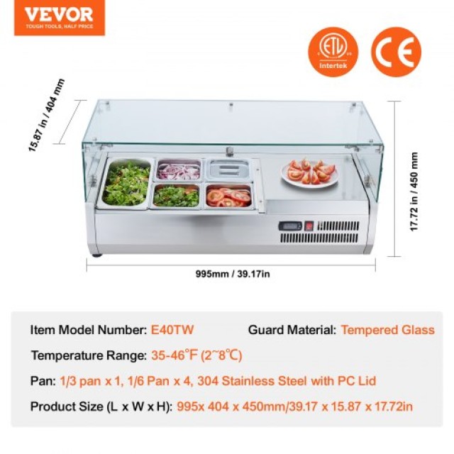 Ψυγείο Σαλάτας/Πίτσας VEVOR 140W με Γυάλινη Προστασία CE  BLZLZDWTGHBL01RO2V2