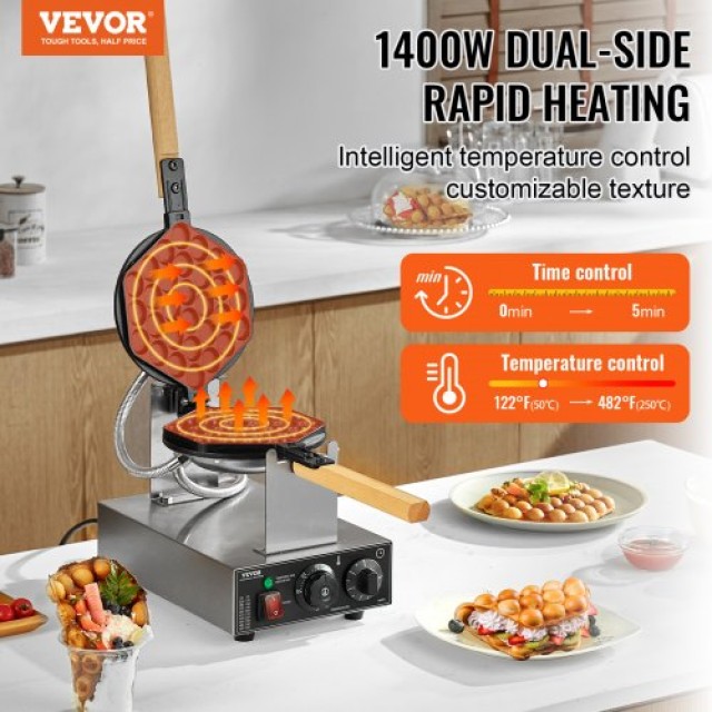 VEVOR  Μηχανή Παρασκευής Φυσαλίδων Βάφλας 1400W Αντικολλητική SYQPH...