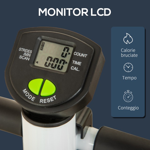 HOMCOM Stepper με τιμόνι, οθόνη LCD και αντιολισθητικά πετάλια, 55x44x108 εκ., λευκό και πράσινο A90-263WT