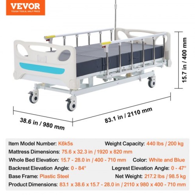 VEVOR Premium Ηλεκτρικό Νοσοκομειακό Κρεβάτι ICU 3 Λειτουργιών 440LBS Φορτίο  QDDKLBBXGKJHRUMN0V2
