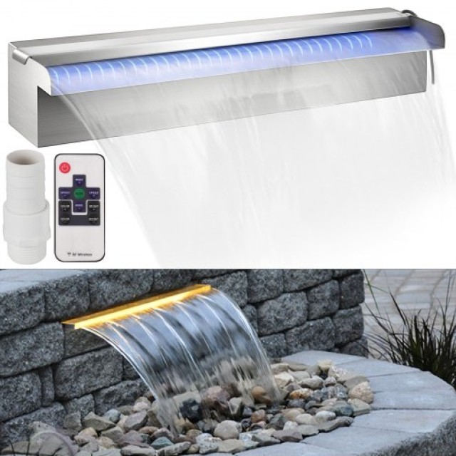 VEVOR Edelstahl-Pool-Wasserfall mit LED 17.7 x 4.5 x 3.1 cm PQSBJPJSWLED45001V2